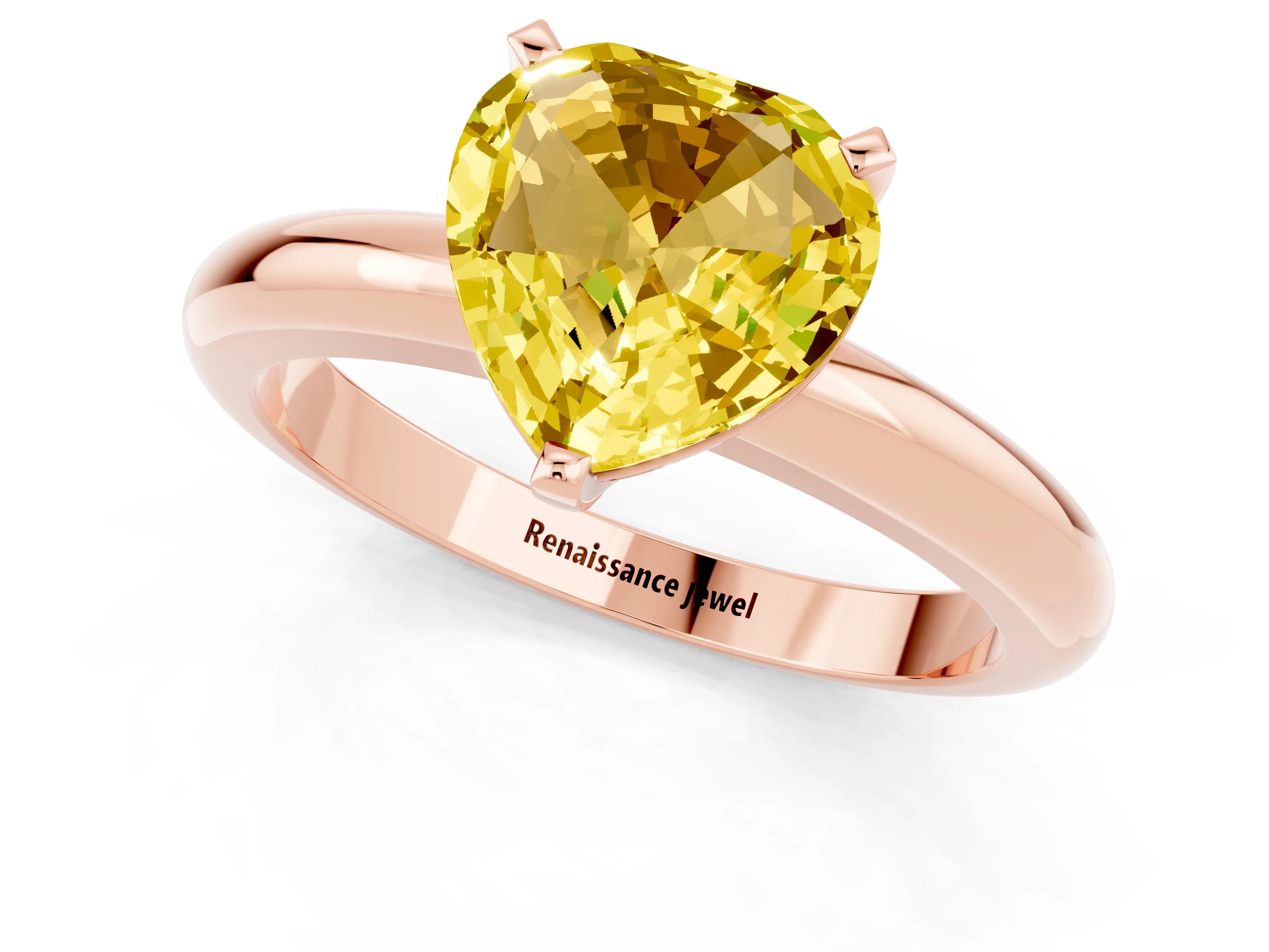 Rose gold Heart Cut Yellow Sapphire Solitaire Engagement Ring with Round Band and Four-Prong Setting_25