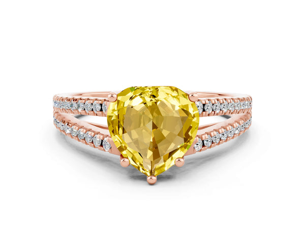 Rose gold Heart Cut Yellow Sapphire Solitaire Engagement Ring with Split Shank Pavé Band