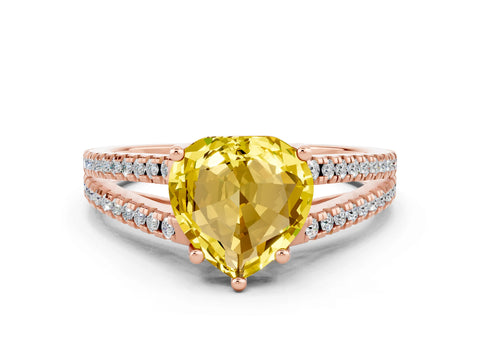 Rose gold Heart Cut Yellow Sapphire Solitaire Engagement Ring with Split Shank Pavé Band_12