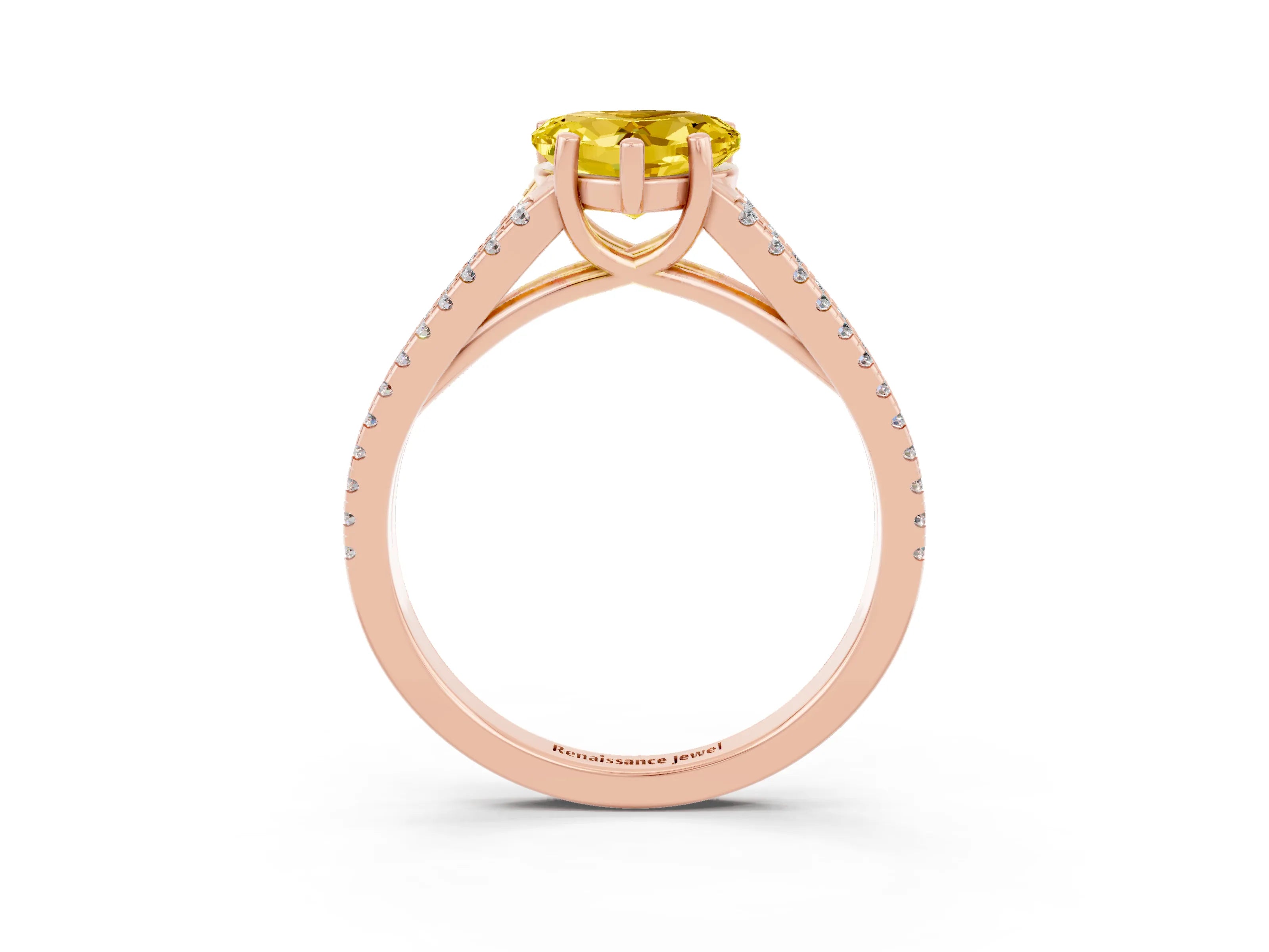 Rose gold Heart Cut Yellow Sapphire Solitaire Engagement Ring with Split Shank Pavé Band_15