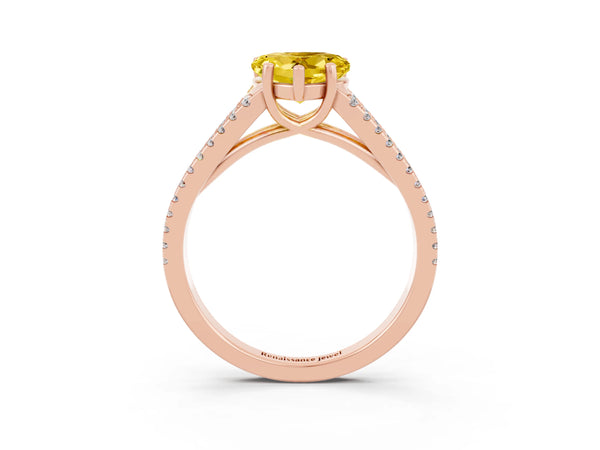 Rose gold Heart Cut Yellow Sapphire Solitaire Engagement Ring with Split Shank Pavé Band