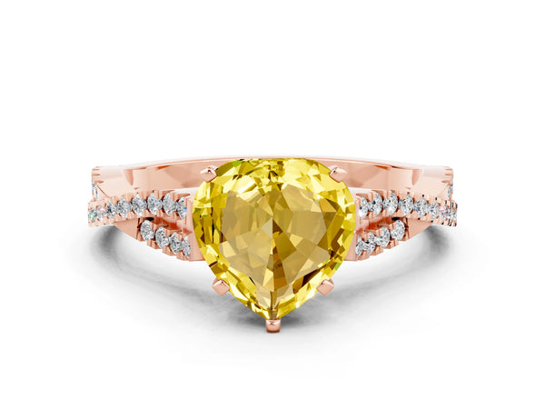 Rose gold Heart Cut Yellow Sapphire Solitaire Engagement Ring with Twisted Pavé Band and Four-Prong Setting