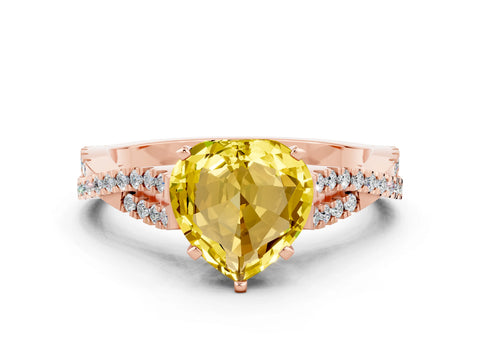 Rose gold Heart Cut Yellow Sapphire Solitaire Engagement Ring with Twisted Pavé Band and Four-Prong Setting_24