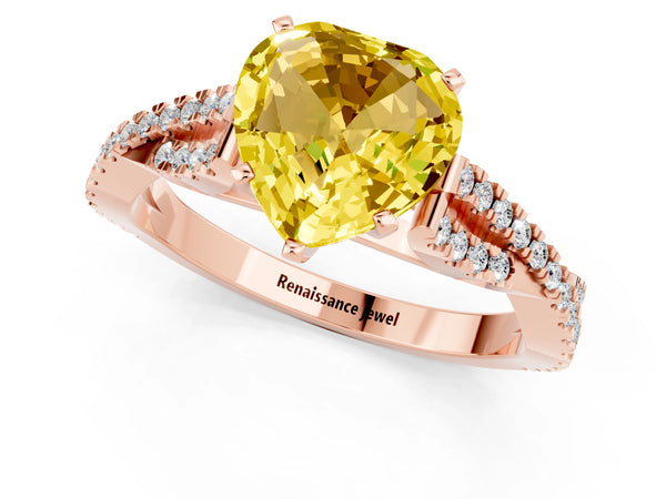 Rose gold Heart Cut Yellow Sapphire Solitaire Engagement Ring with Twisted Pavé Band and Four-Prong Setting