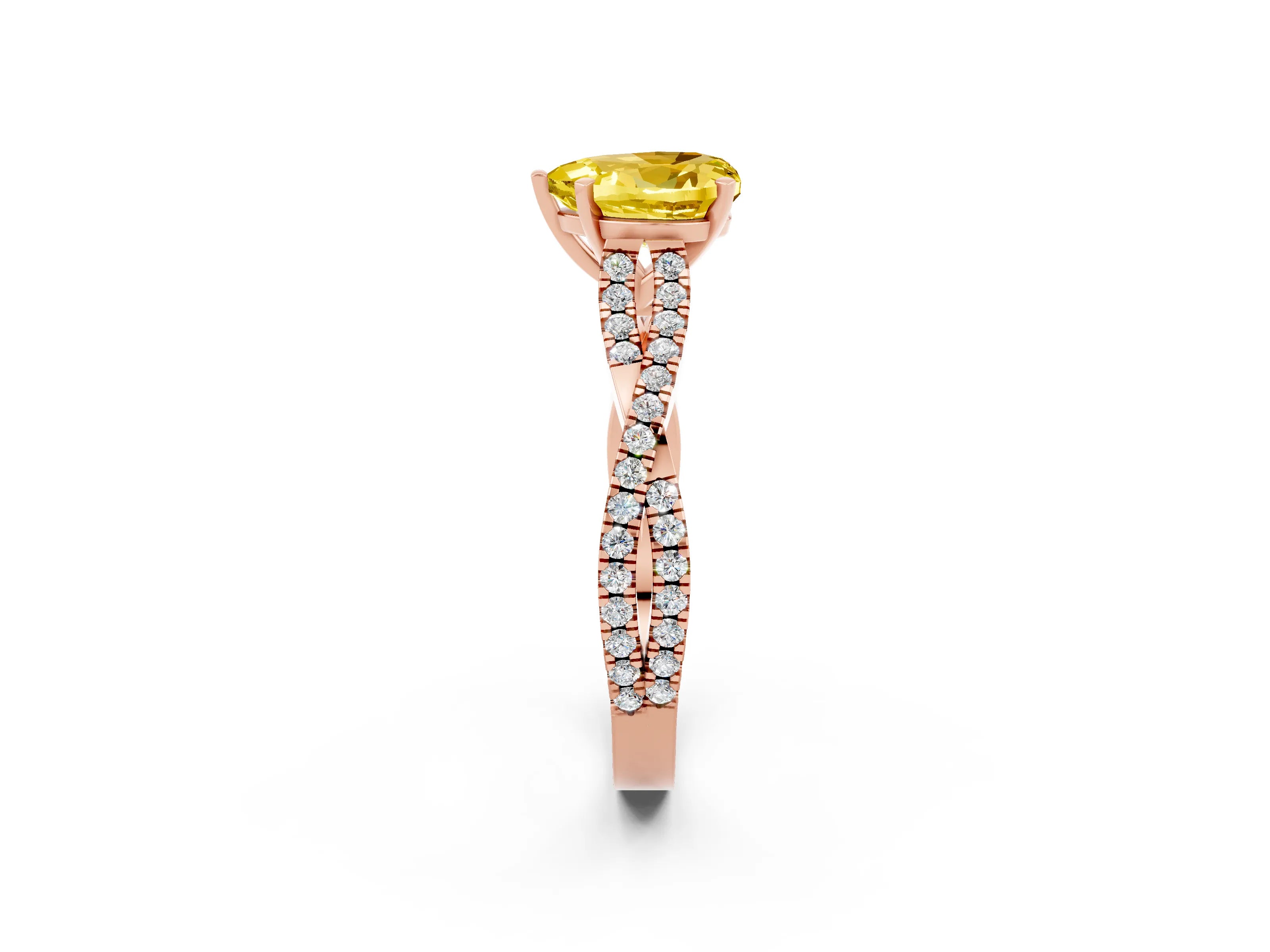 Rose gold Heart Cut Yellow Sapphire Solitaire Engagement Ring with Twisted Pavé Band and Four-Prong Setting_26