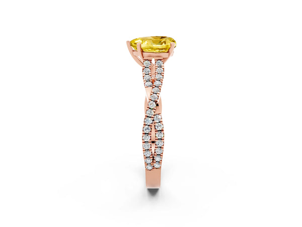 Rose gold Heart Cut Yellow Sapphire Solitaire Engagement Ring with Twisted Pavé Band and Four-Prong Setting