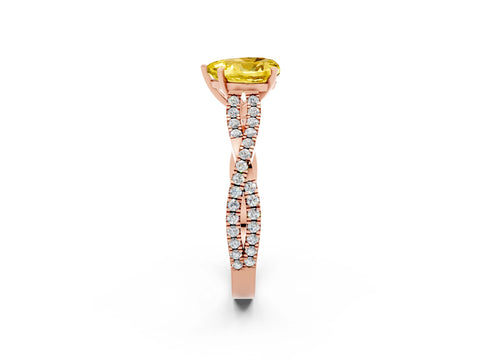 Rose gold Heart Cut Yellow Sapphire Solitaire Engagement Ring with Twisted Pavé Band and Four-Prong Setting_26