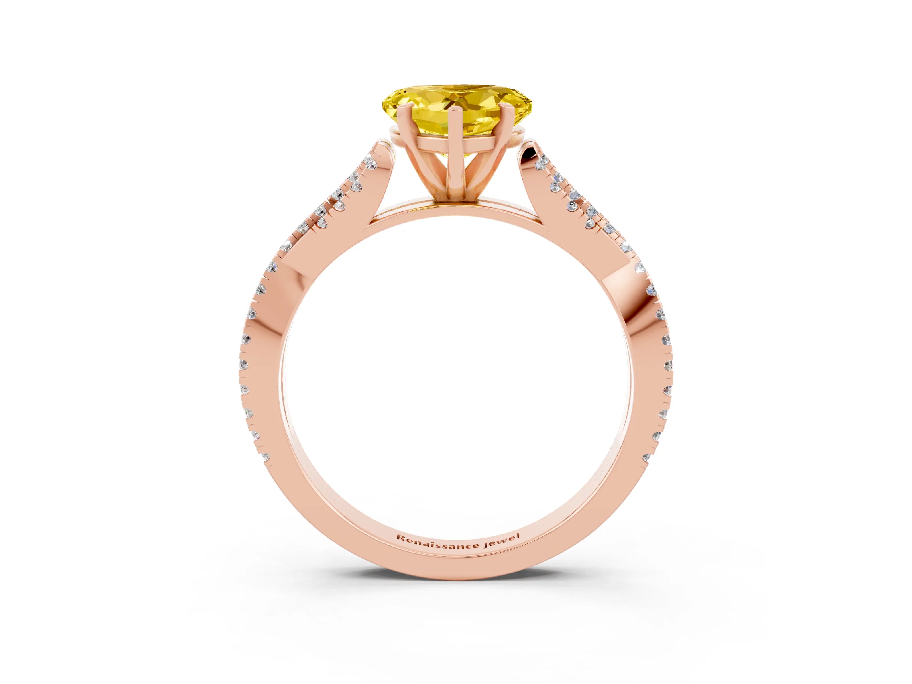 Rose gold Heart Cut Yellow Sapphire Solitaire Engagement Ring with Twisted Pavé Band and Four-Prong Setting_27