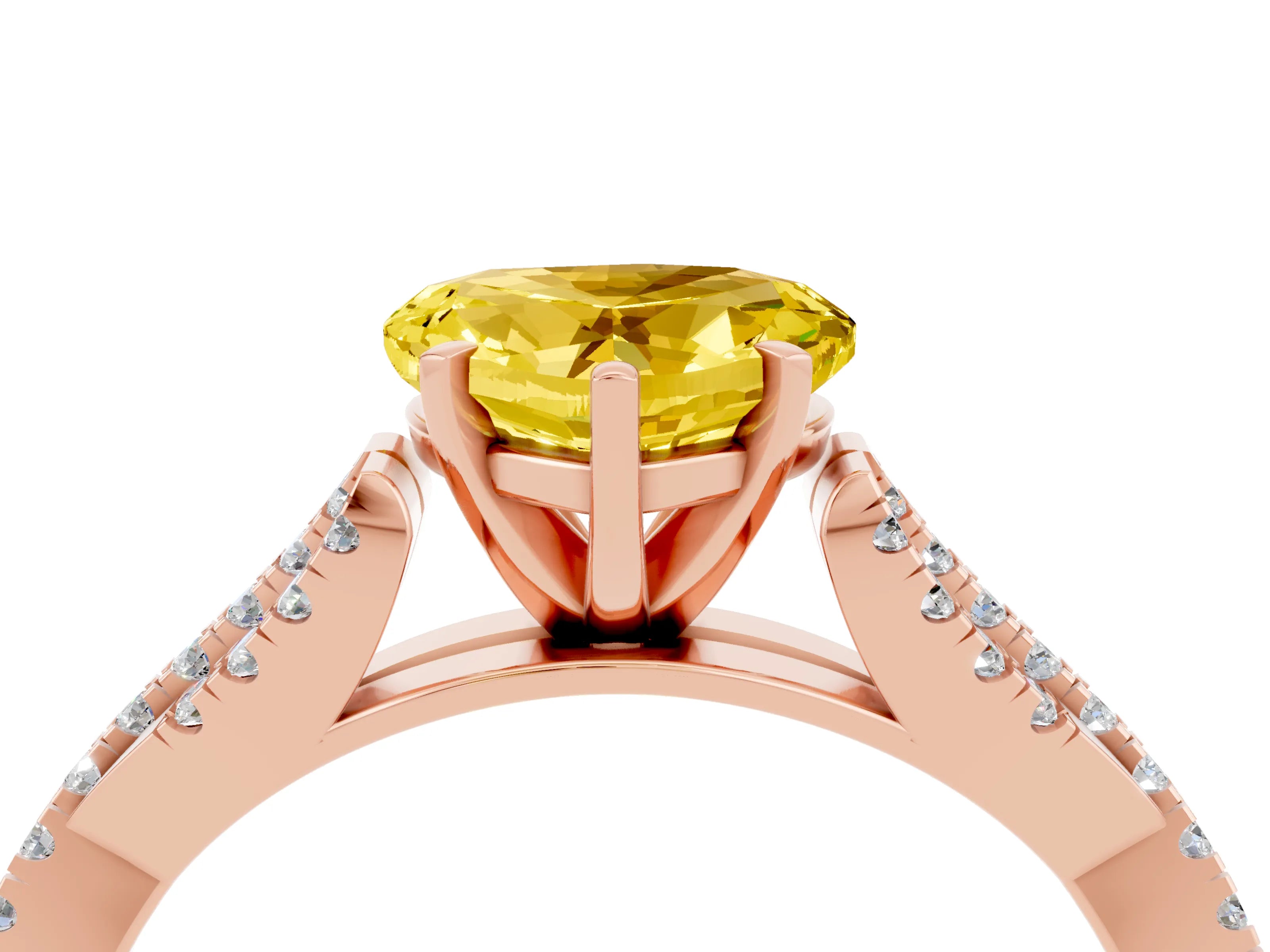 Rose gold Heart Cut Yellow Sapphire Solitaire Engagement Ring with Twisted Pavé Band and Four-Prong Setting_28