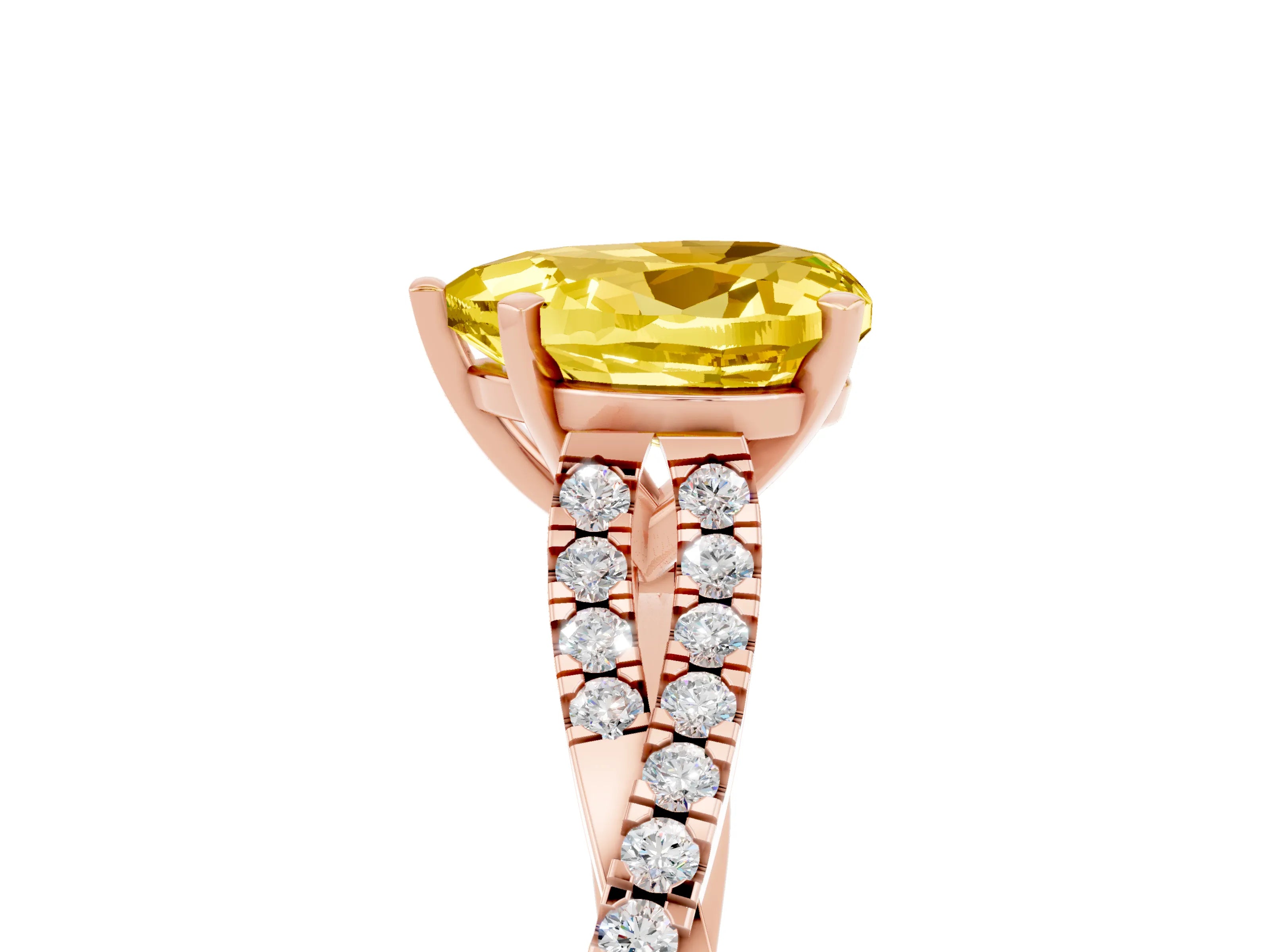 Rose gold Heart Cut Yellow Sapphire Solitaire Engagement Ring with Twisted Pavé Band and Four-Prong Setting_29