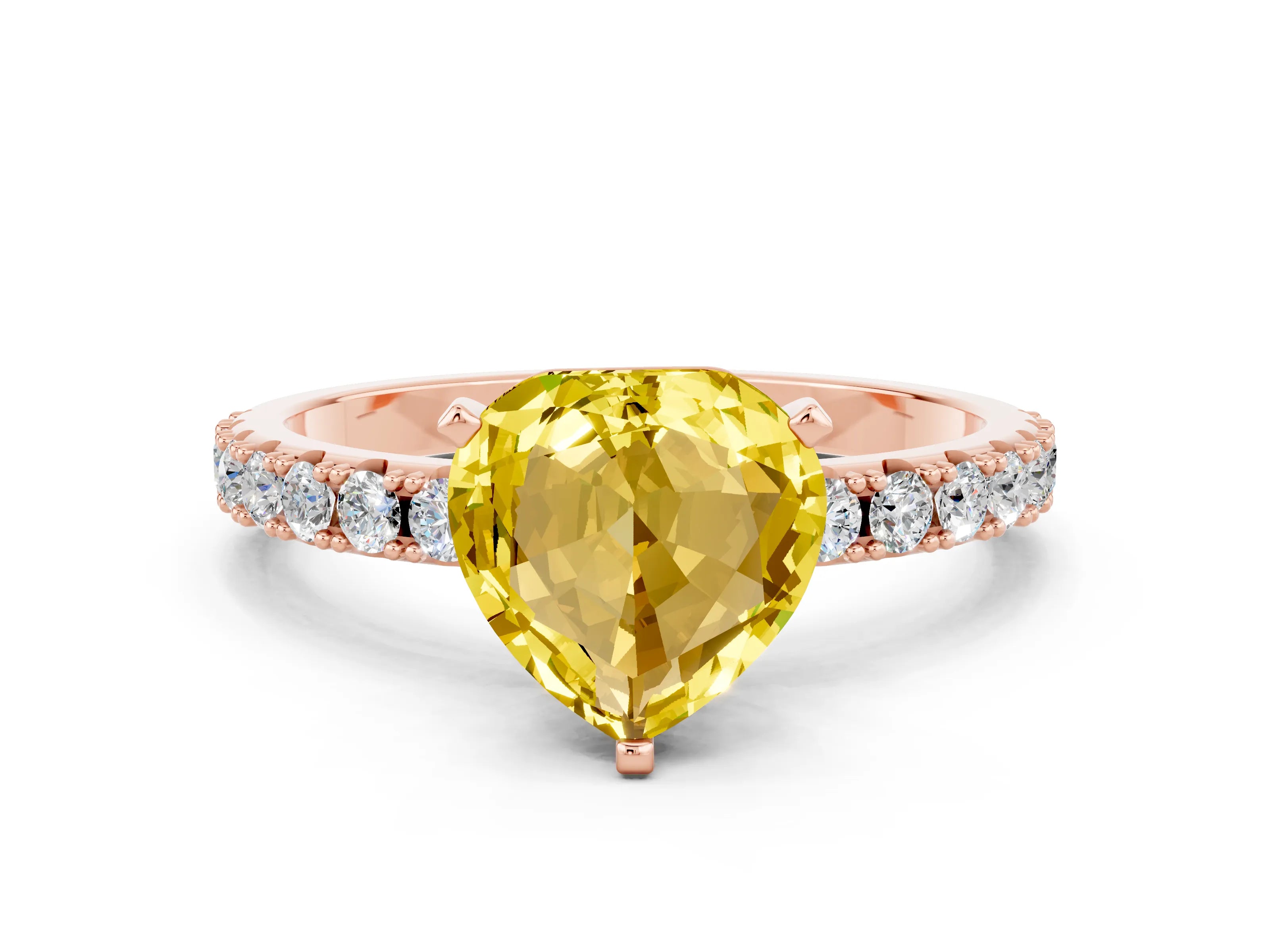 Rose gold Heart Cut Yellow Sapphire Solitaire Pavé Band with Four-Prong Setting_24