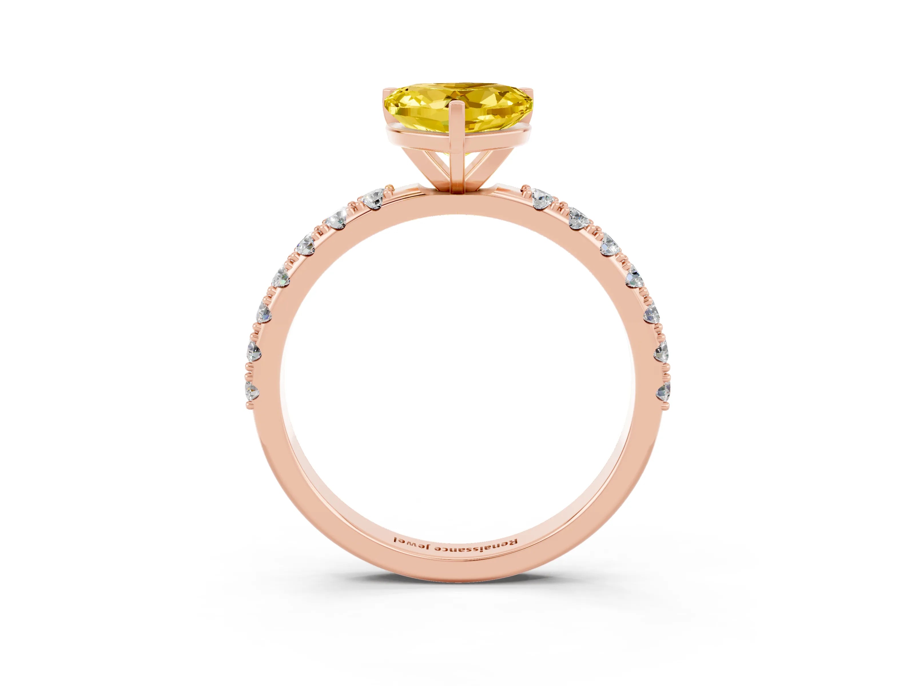 Rose gold Heart Cut Yellow Sapphire Solitaire Pavé Band with Four-Prong Setting_27