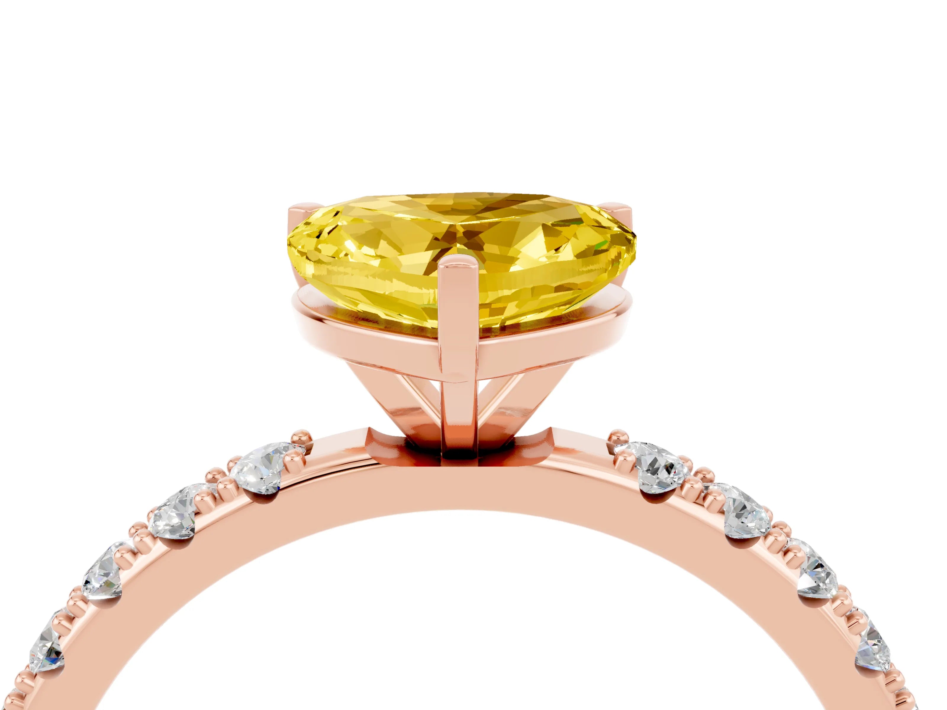 Rose gold Heart Cut Yellow Sapphire Solitaire Pavé Band with Four-Prong Setting_28