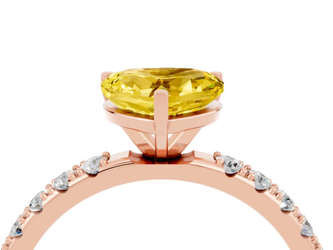 Rose gold Heart Cut Yellow Sapphire Solitaire Pavé Band with Four-Prong Setting_28