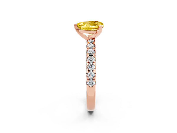 Rose gold Heart Cut Yellow Sapphire Solitaire Pavé Engagement Ring with Round Band and Prong Setting