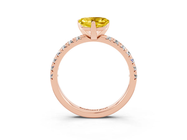 Rose gold Heart Cut Yellow Sapphire Solitaire Pavé Engagement Ring with Round Band and Prong Setting