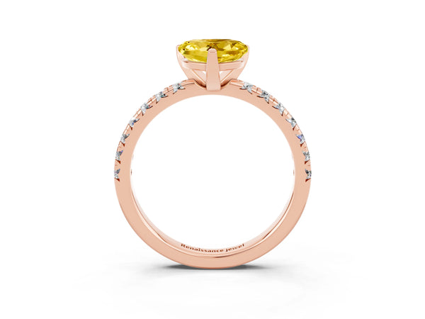 Rose gold Heart Cut Yellow Sapphire Solitaire Pavé Engagement Ring with Round Band and Prong Setting