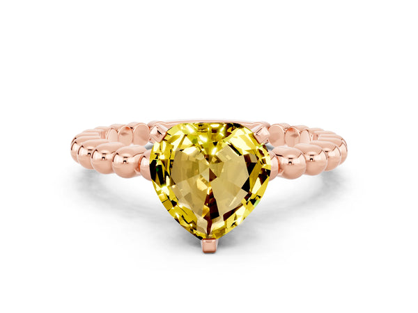 Rose gold Heart Cut Yellow Sapphire Solitaire Ring with Beaded Band and Prong Setting