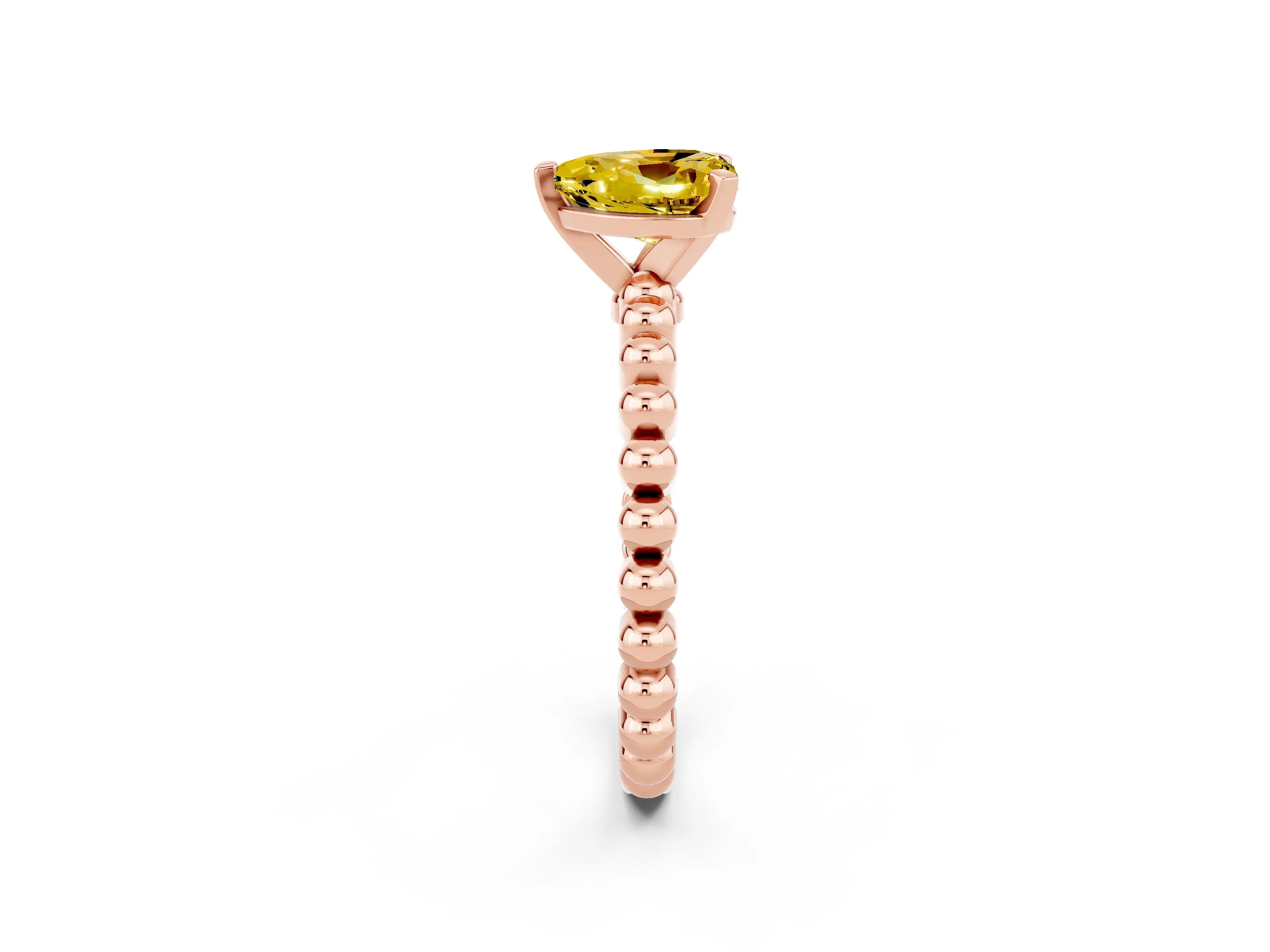 Rose gold Heart Cut Yellow Sapphire Solitaire Ring with Beaded Band and Prong Setting_2