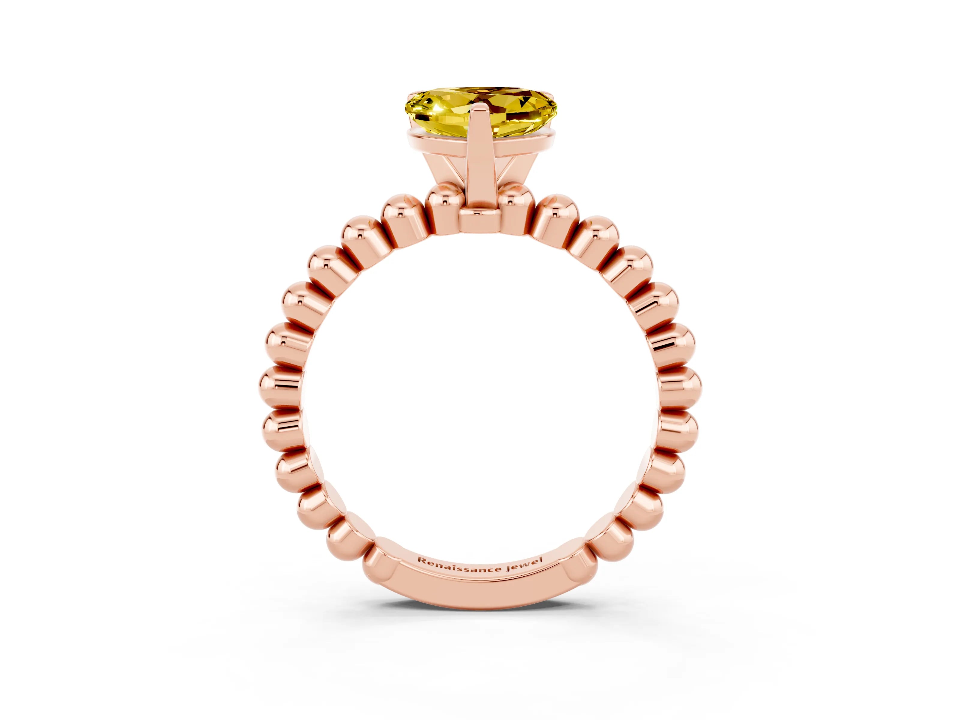 Rose gold Heart Cut Yellow Sapphire Solitaire Ring with Beaded Band and Prong Setting_3
