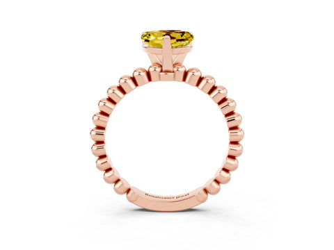 Rose gold Heart Cut Yellow Sapphire Solitaire Ring with Beaded Band and Prong Setting_3