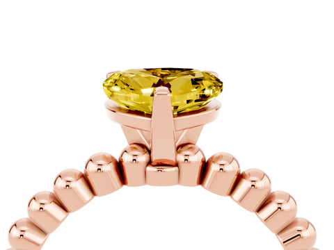 Rose gold Heart Cut Yellow Sapphire Solitaire Ring with Beaded Band and Prong Setting_4