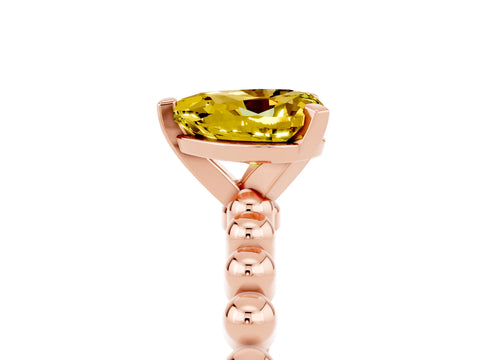 Rose gold Heart Cut Yellow Sapphire Solitaire Ring with Beaded Band and Prong Setting_5