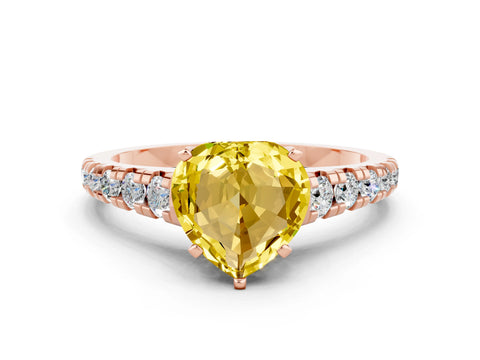 Rose gold Heart Cut Yellow Sapphire Solitaire Ring with Cathedral Setting and Pavé Band_24