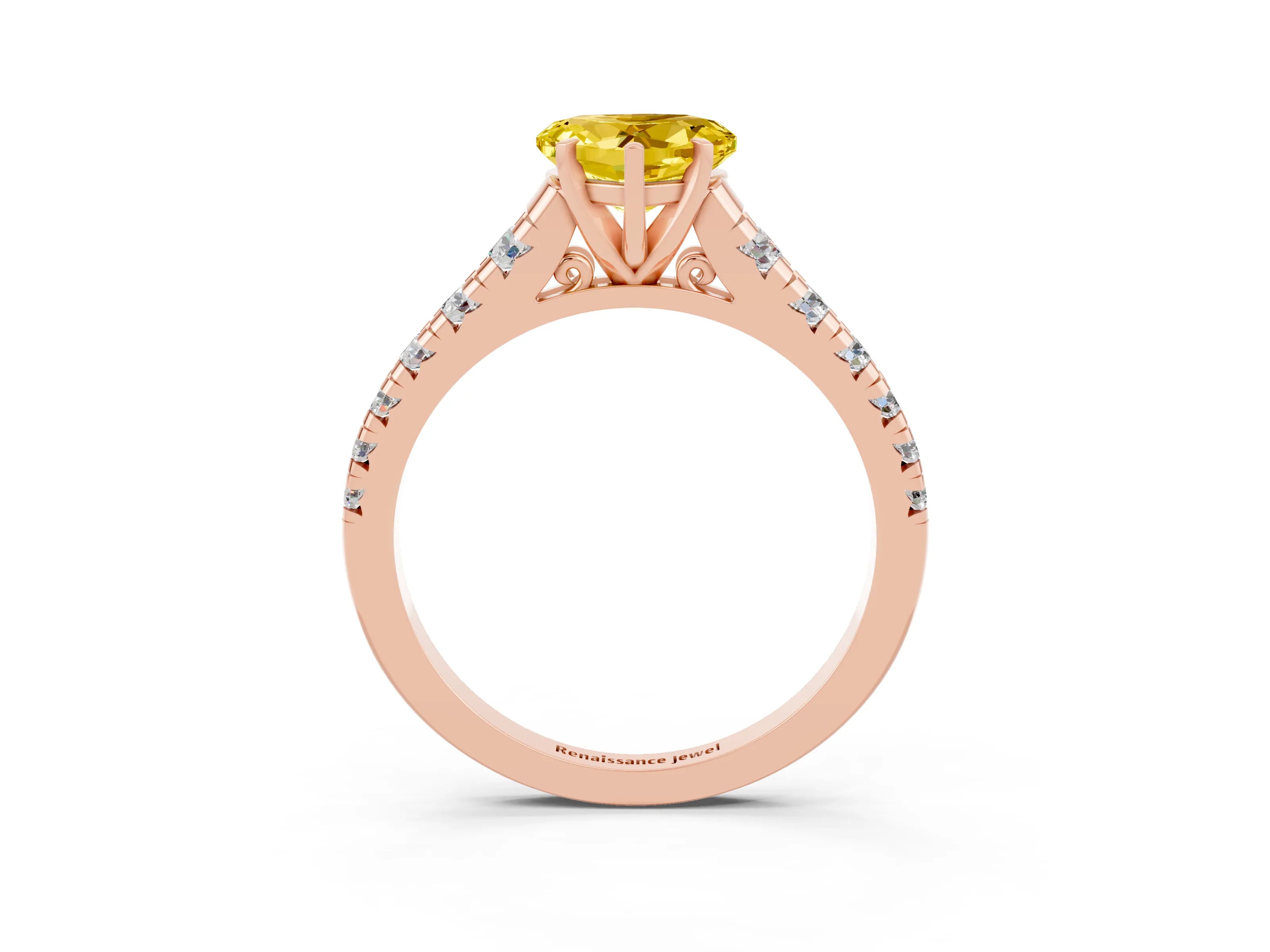 Rose gold Heart Cut Yellow Sapphire Solitaire Ring with Cathedral Setting and Pavé Band_27