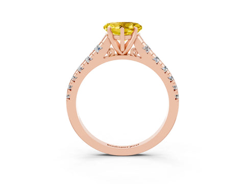 Rose gold Heart Cut Yellow Sapphire Solitaire Ring with Cathedral Setting and Pavé Band_27