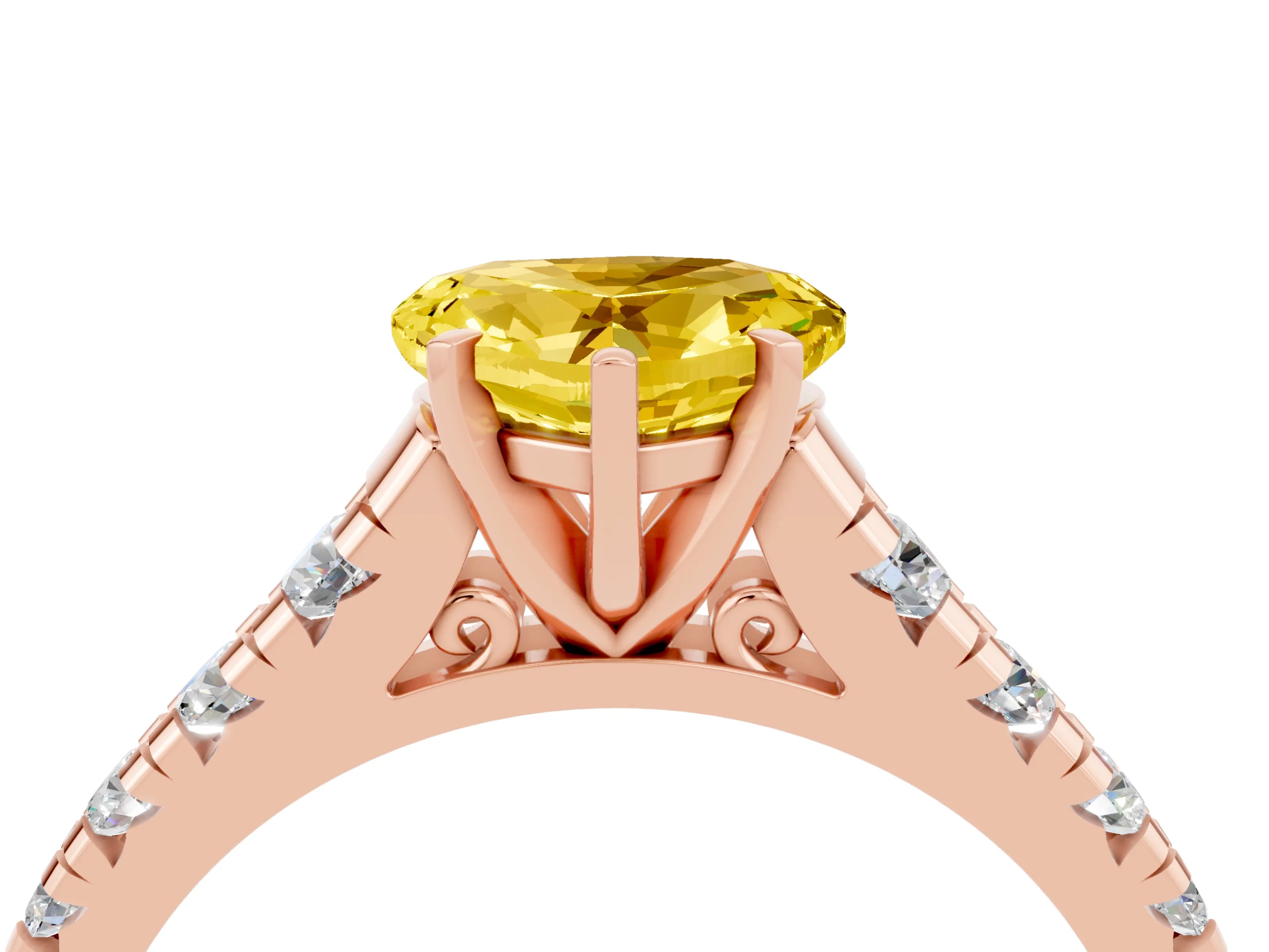 Rose gold Heart Cut Yellow Sapphire Solitaire Ring with Cathedral Setting and Pavé Band_28