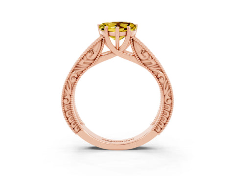 Rose gold Heart Cut Yellow Sapphire Solitaire Ring with Engraved Band and Four-Prong Setting_3