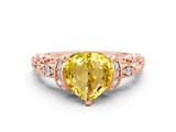 Rose gold Heart Cut Yellow Sapphire Solitaire Ring with Filigree Band and Four-Prong Setting_48