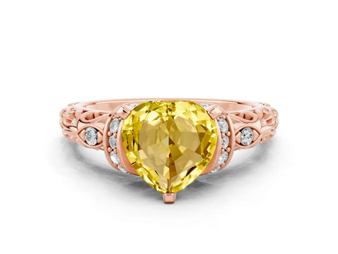 Rose gold Heart Cut Yellow Sapphire Solitaire Ring with Filigree Band and Four-Prong Setting_48