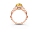 Rose gold Heart Cut Yellow Sapphire Solitaire Ring with Filigree Band and Four-Prong Setting_51