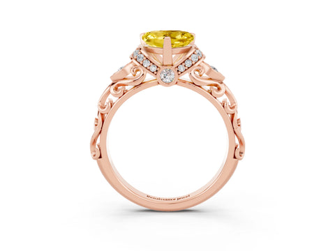 Rose gold Heart Cut Yellow Sapphire Solitaire Ring with Filigree Band and Four-Prong Setting_51