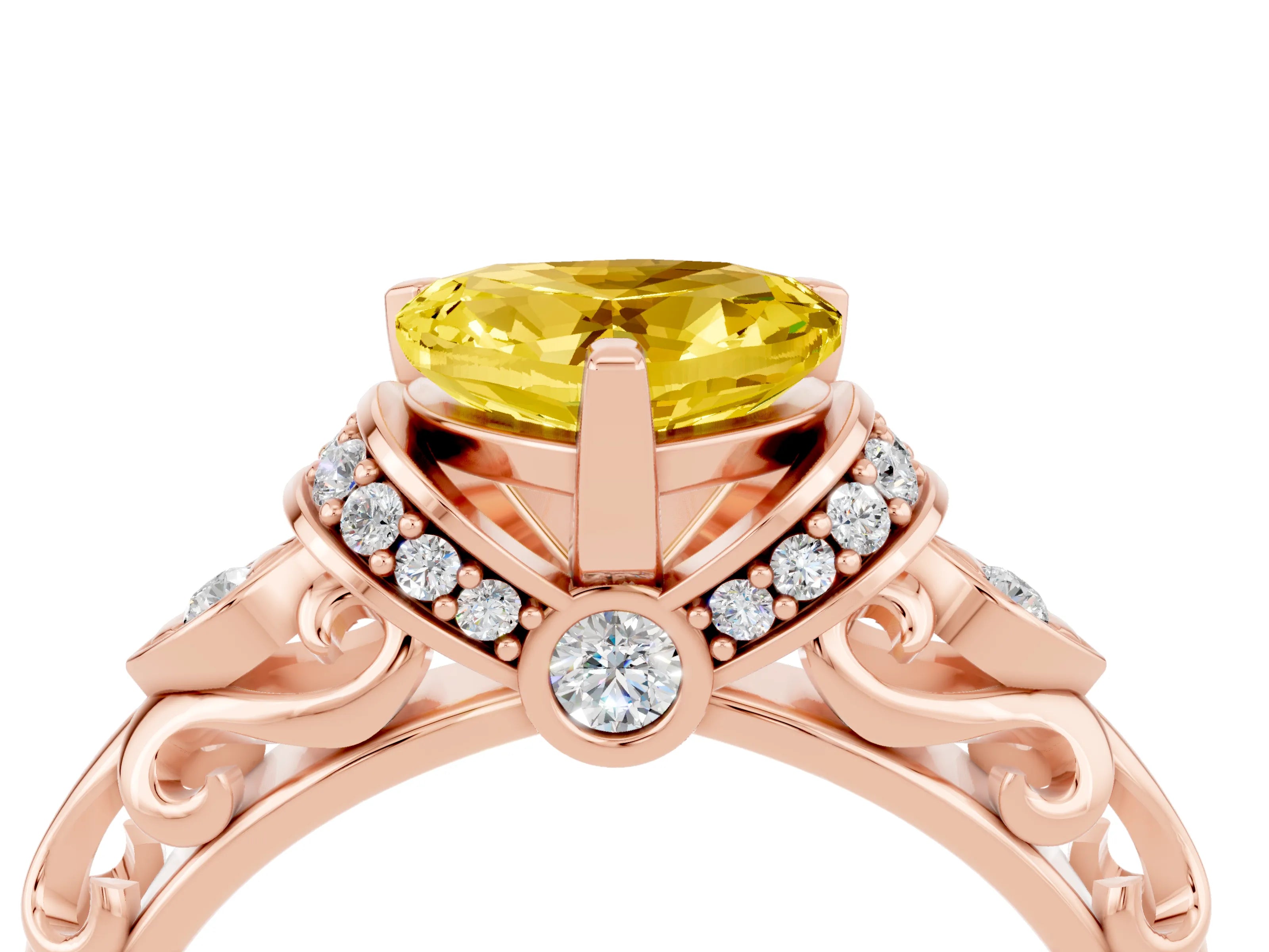 Rose gold Heart Cut Yellow Sapphire Solitaire Ring with Filigree Band and Four-Prong Setting_52