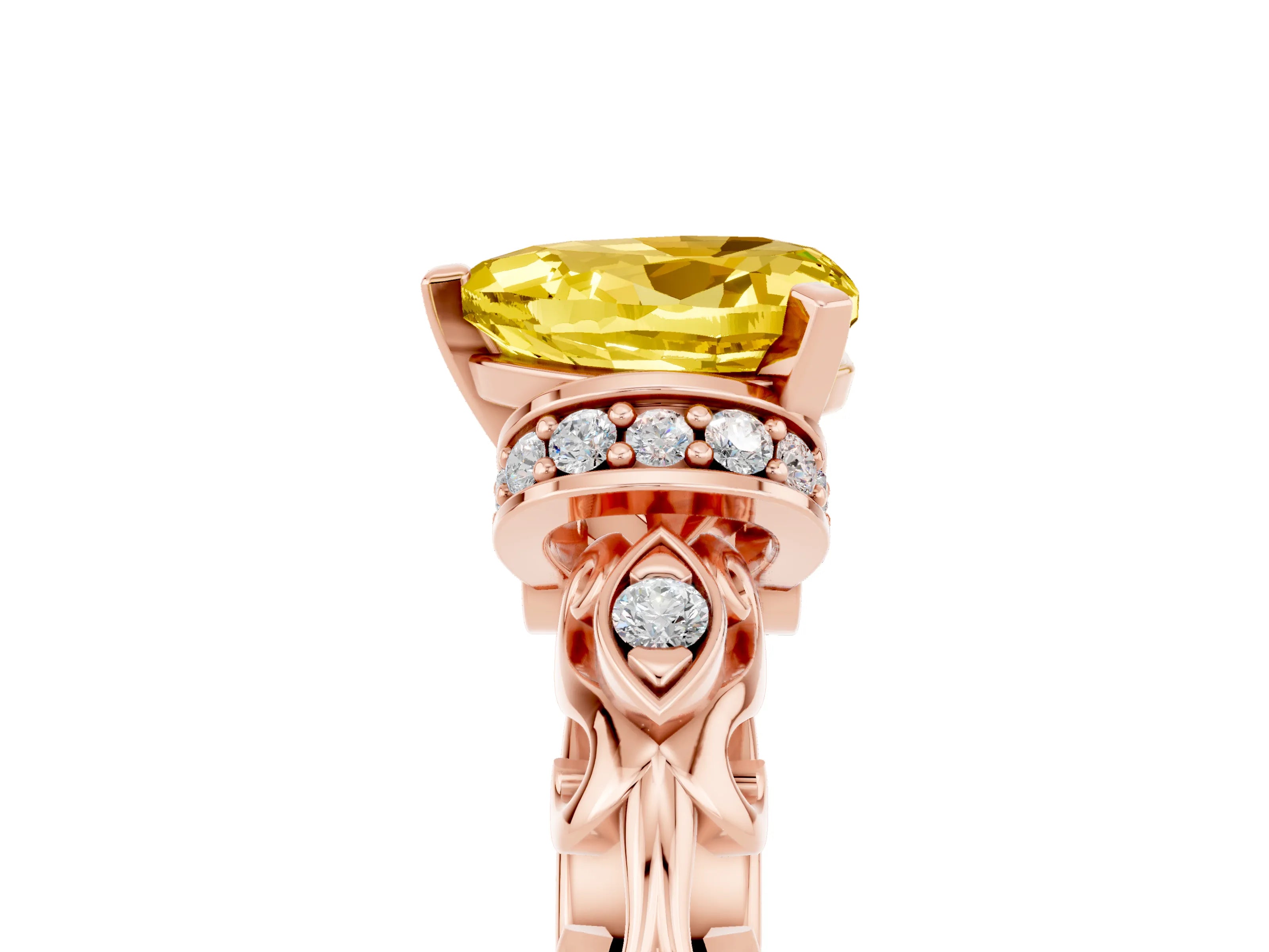 Rose gold Heart Cut Yellow Sapphire Solitaire Ring with Filigree Band and Four-Prong Setting_53