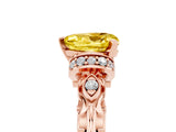 Rose gold Heart Cut Yellow Sapphire Solitaire Ring with Filigree Band and Four-Prong Setting_53