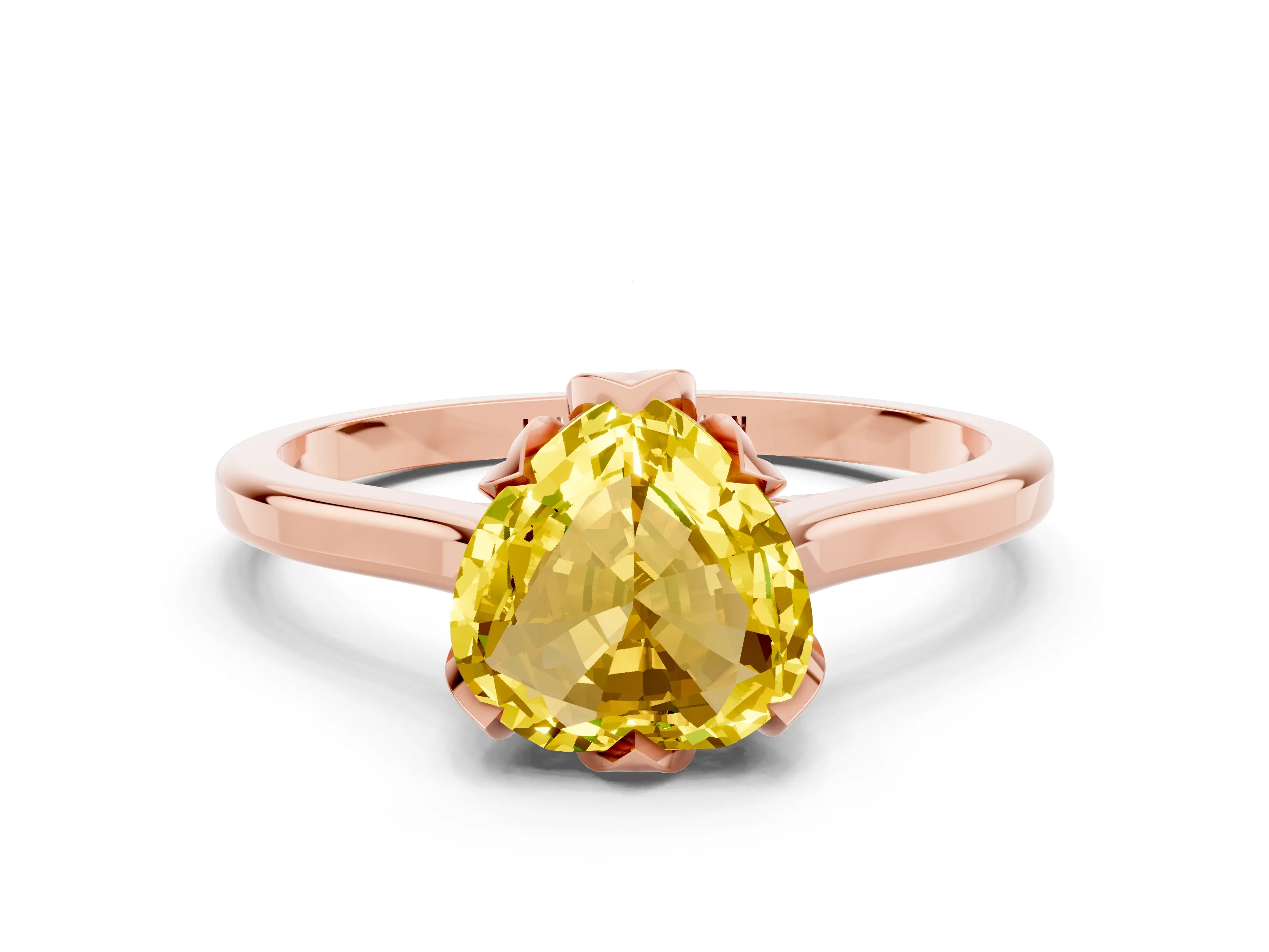 Rose gold Heart Cut Yellow Sapphire Solitaire Ring with Flower Prong Setting and Classic Band_12