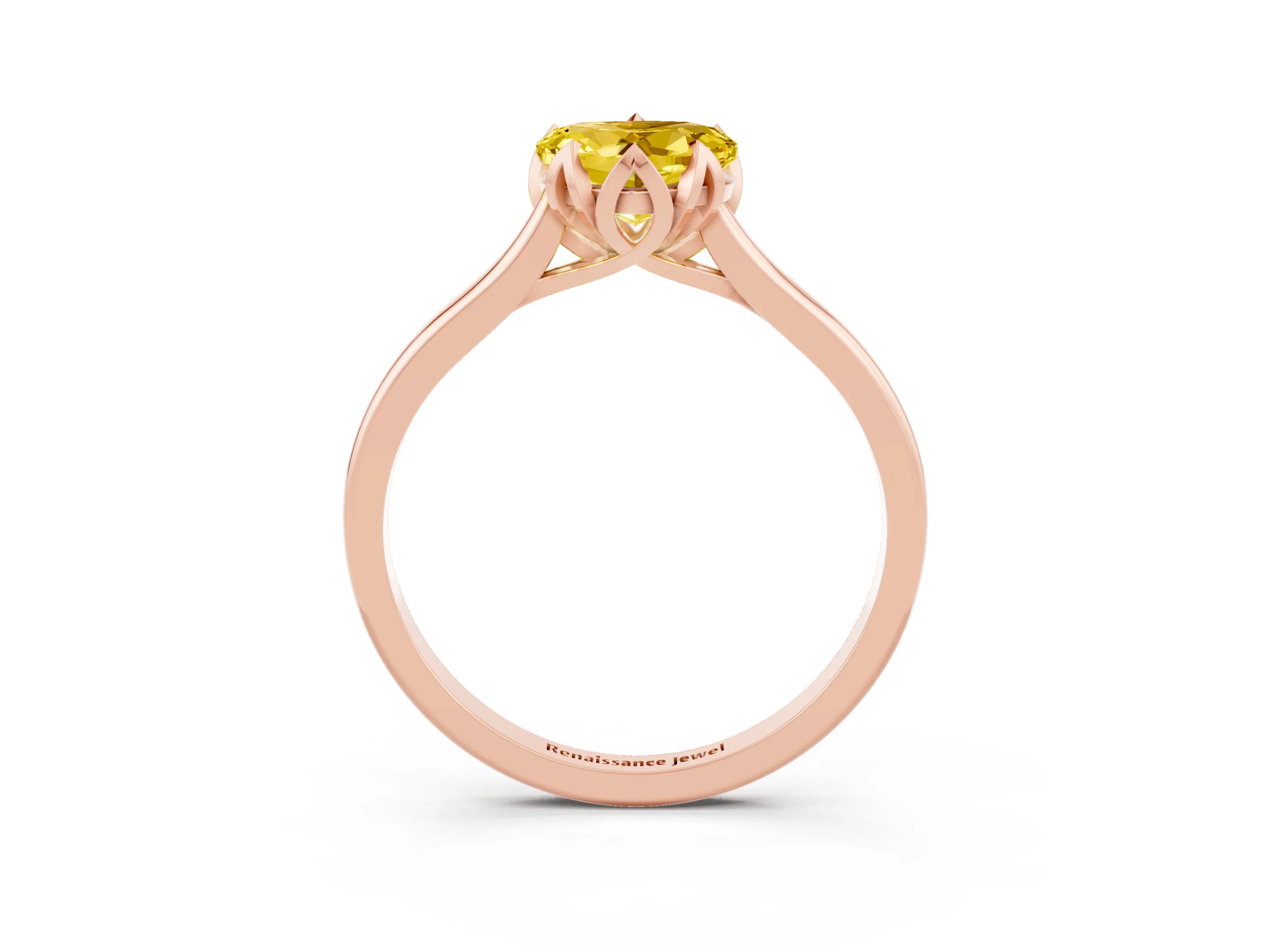 Rose gold Heart Cut Yellow Sapphire Solitaire Ring with Flower Prong Setting and Classic Band_15