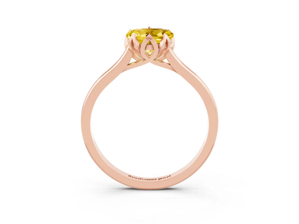 Rose gold Heart Cut Yellow Sapphire Solitaire Ring with Flower Prong Setting and Classic Band
