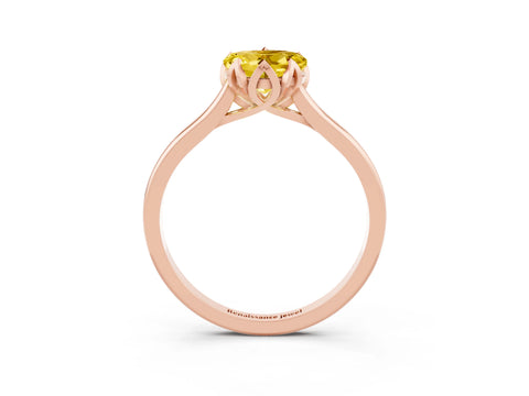 Rose gold Heart Cut Yellow Sapphire Solitaire Ring with Flower Prong Setting and Classic Band_15