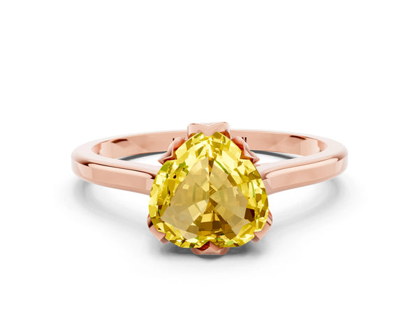 Rose gold Heart Cut Yellow Sapphire Solitaire Ring with Flower Prong Setting and Classic Band