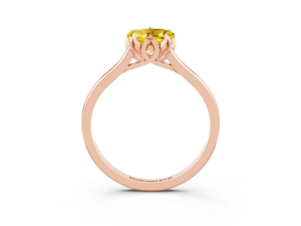 Rose gold Heart Cut Yellow Sapphire Solitaire Ring with Flower Prong Setting and Classic Band