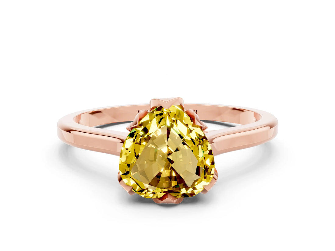 Rose gold Heart Cut Yellow Sapphire Solitaire Ring with Flower Prong Setting and Classic Band_36