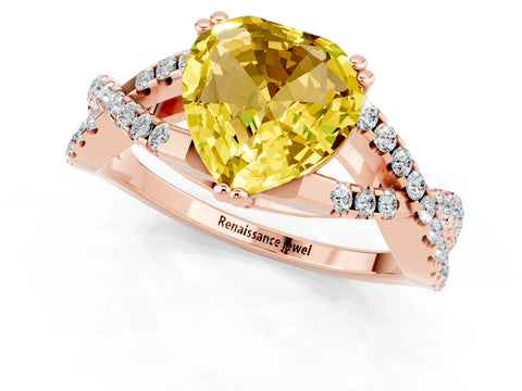 Rose gold Heart Cut Yellow Sapphire Solitaire Ring with Four-Prong Setting and Twisted Pavé Band_13