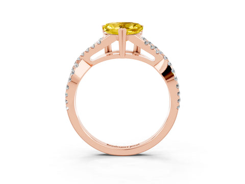 Rose gold Heart Cut Yellow Sapphire Solitaire Ring with Four-Prong Setting and Twisted Pavé Band_15