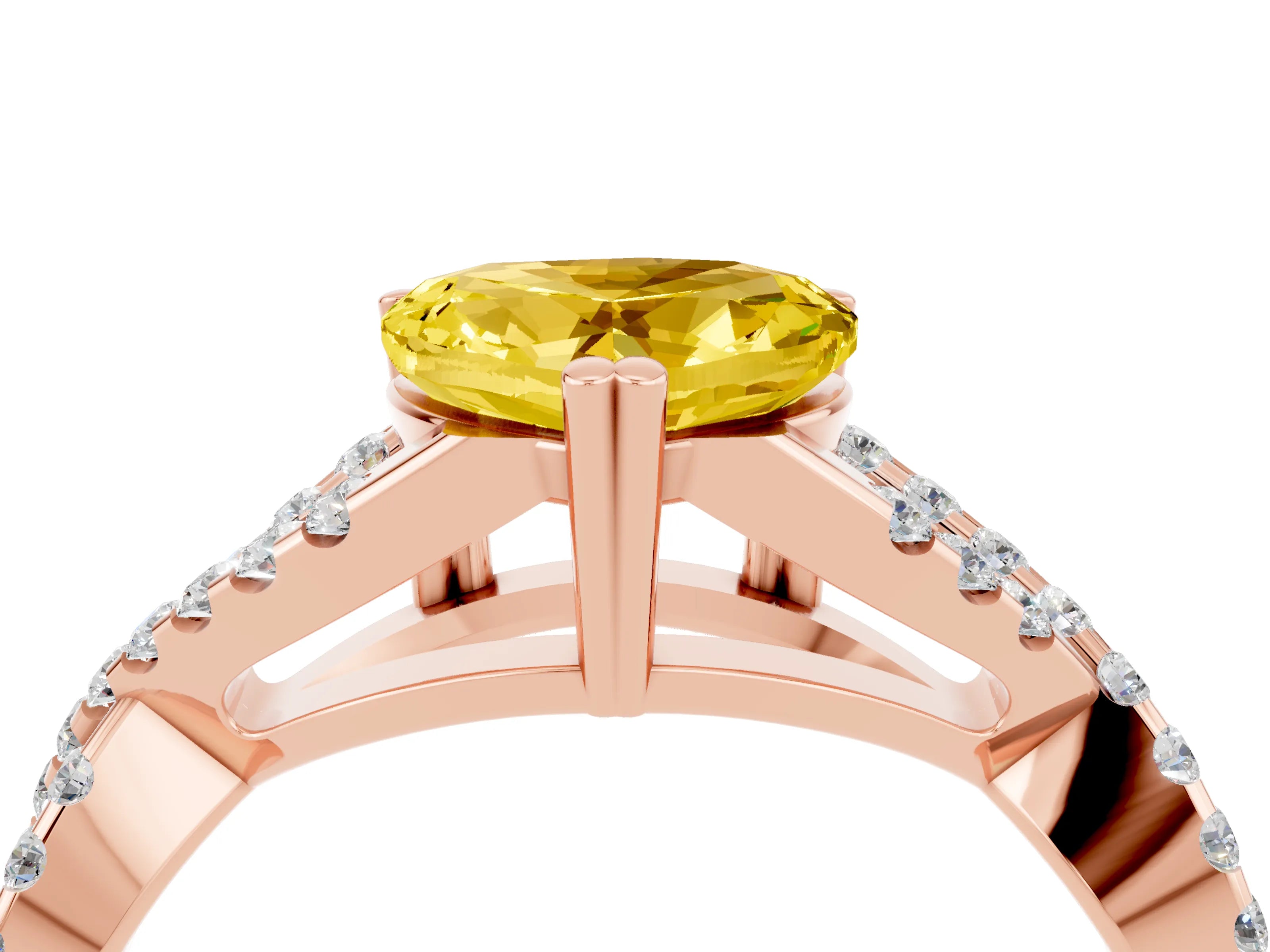 Rose gold Heart Cut Yellow Sapphire Solitaire Ring with Four-Prong Setting and Twisted Pavé Band_16
