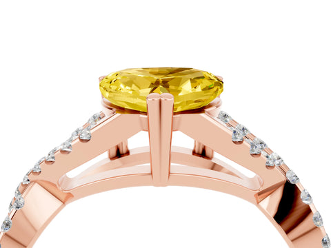 Rose gold Heart Cut Yellow Sapphire Solitaire Ring with Four-Prong Setting and Twisted Pavé Band_16
